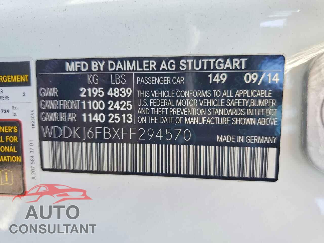 MERCEDES-BENZ E-CLASS 2015 - WDDKJ6FBXFF294570