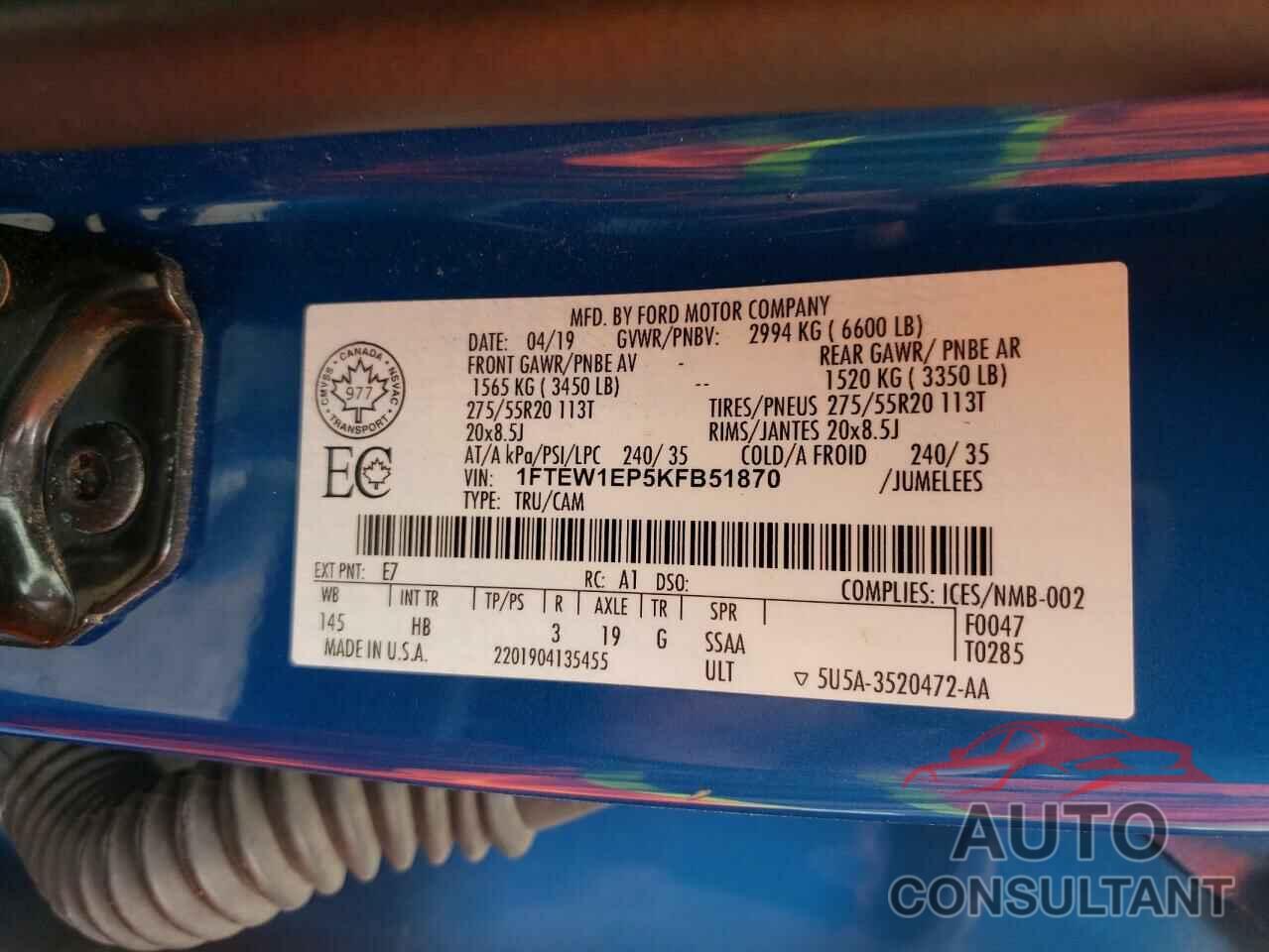 FORD F-150 2019 - 1FTEW1EP5KFB51870