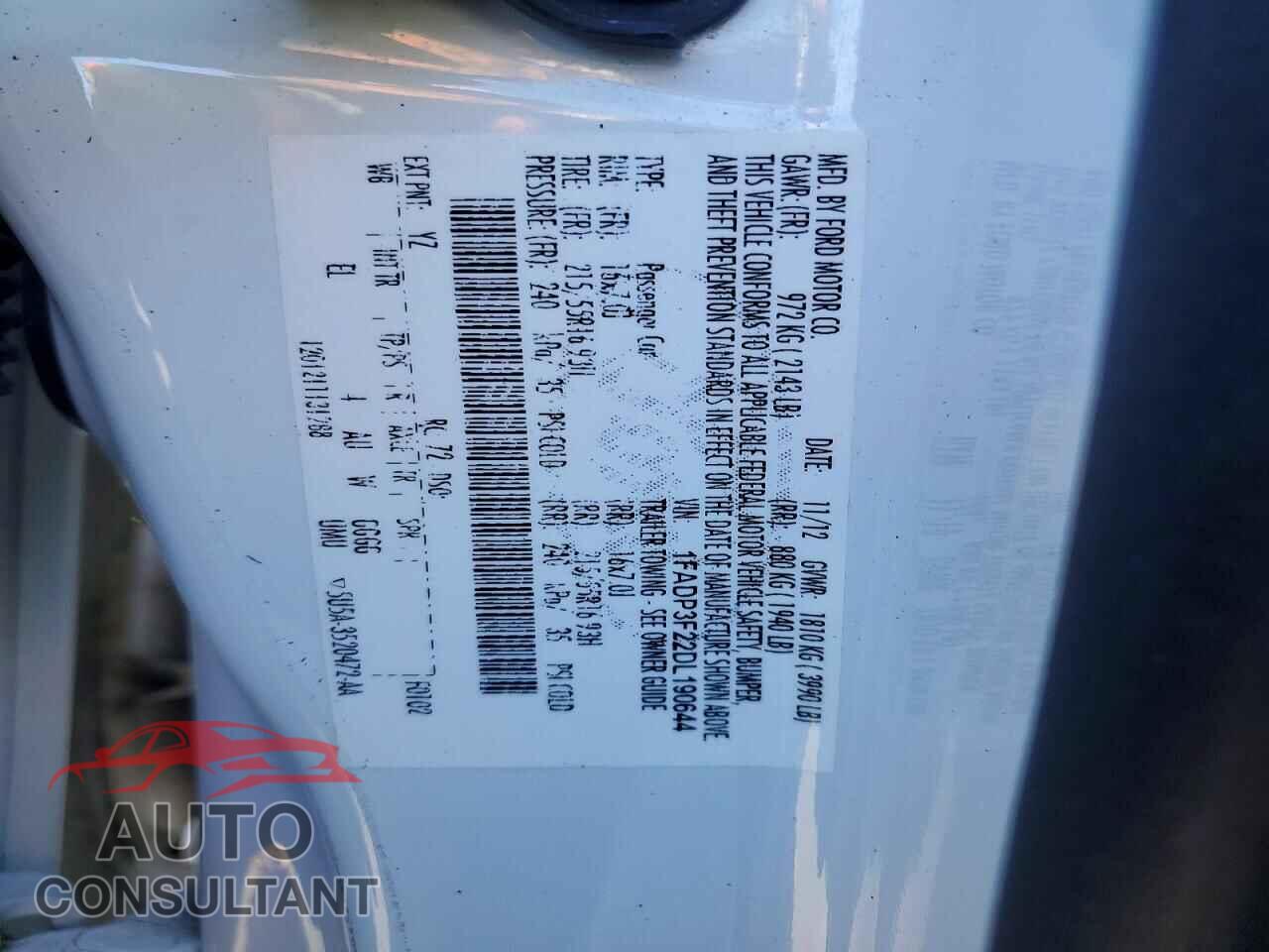 FORD FOCUS 2013 - 1FADP3F22DL190644