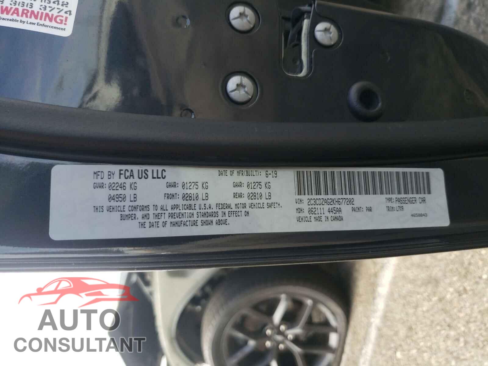 DODGE CHALLENGER 2019 - 2C3CDZAG2KH677202