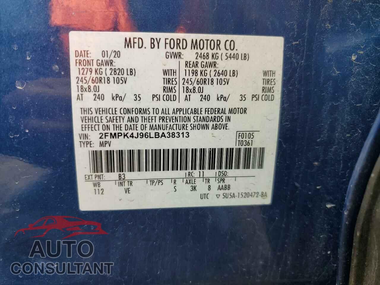 FORD EDGE 2020 - 2FMPK4J96LBA38313