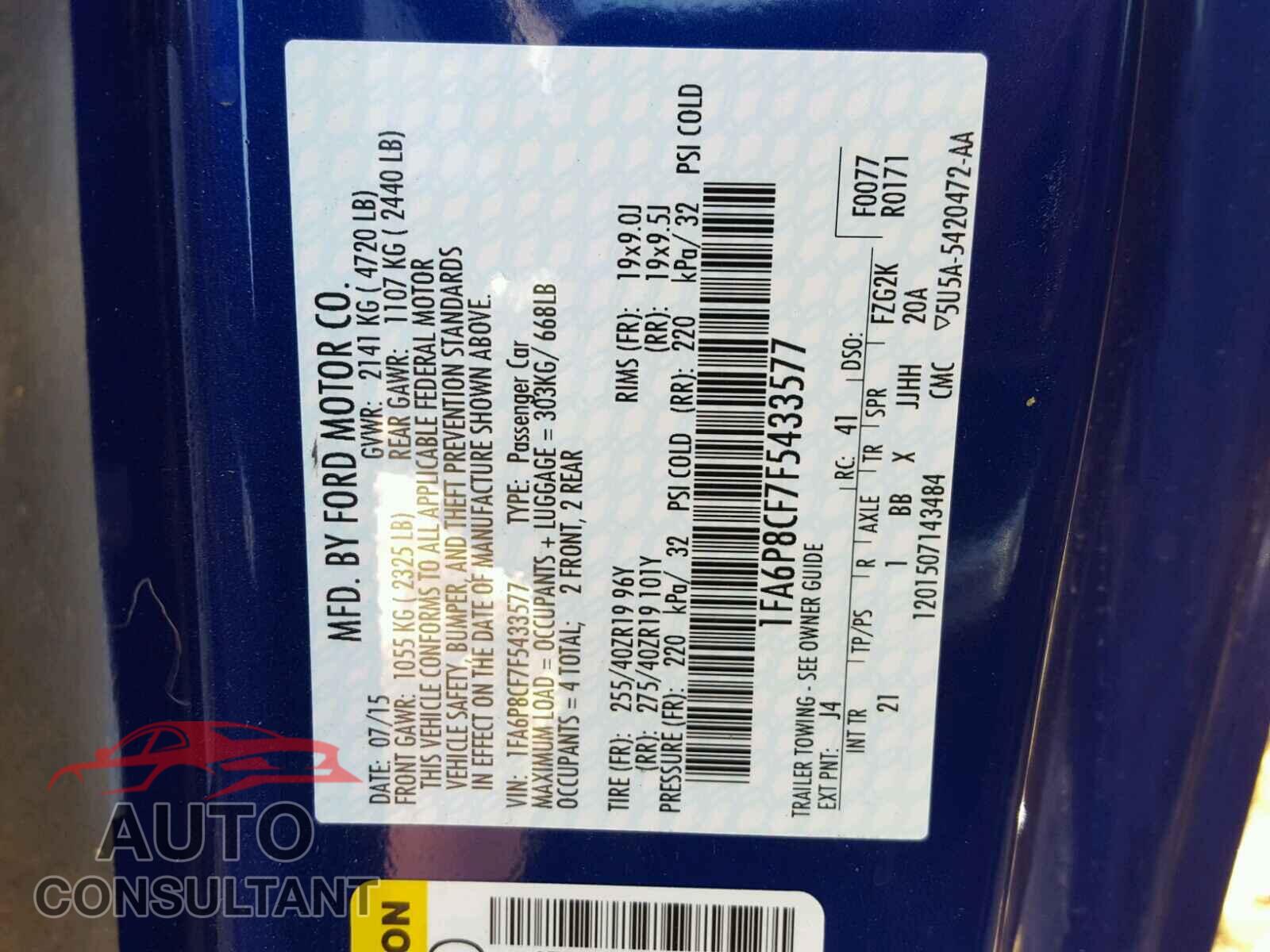 FORD MUSTANG 2015 - 1FA6P8CF7F5433577