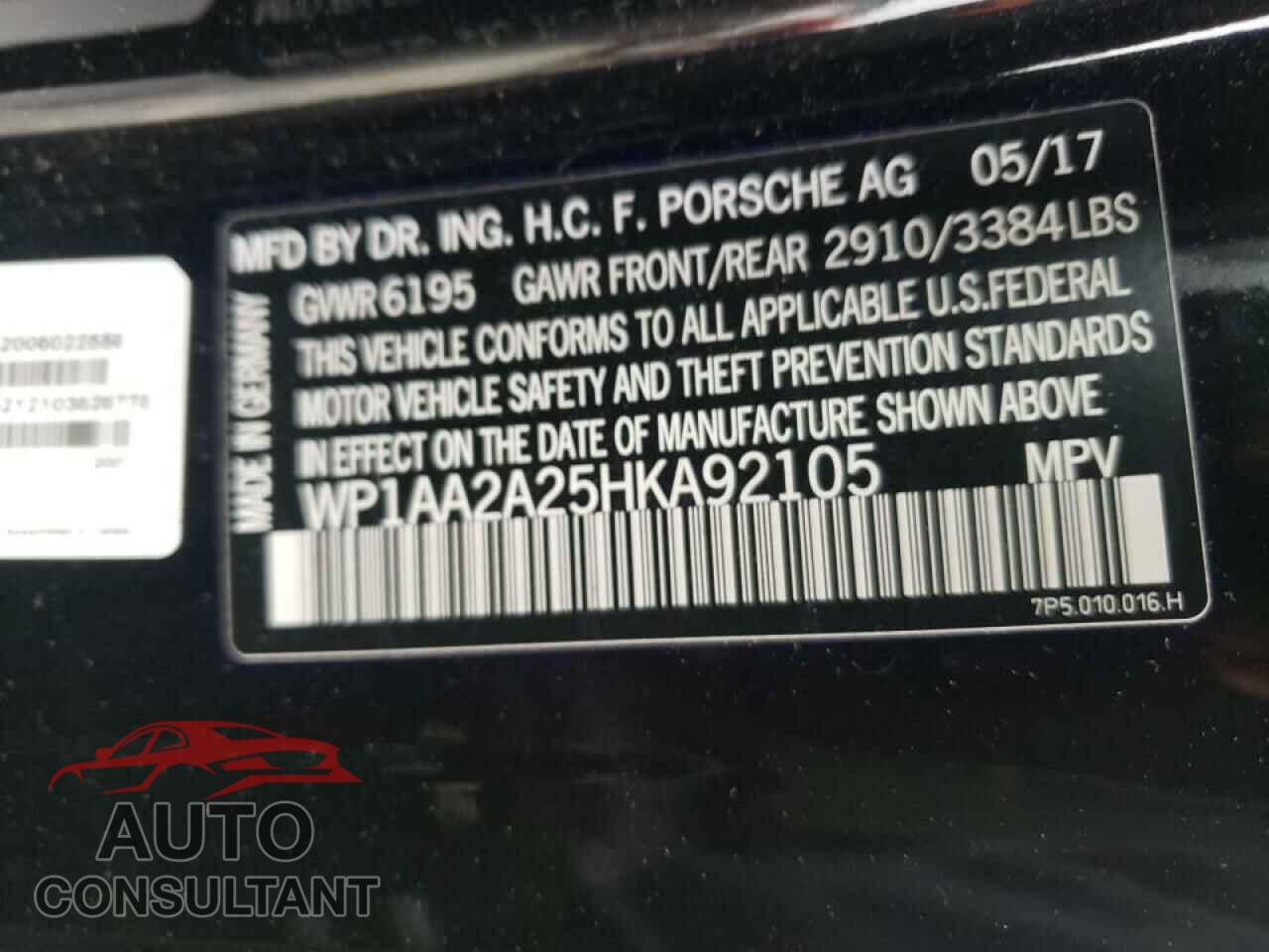 PORSCHE CAYENNE 2017 - WP1AA2A25HKA92105