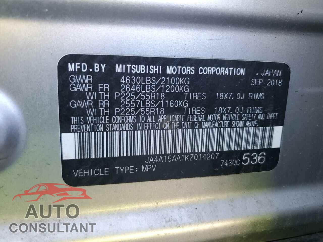 MITSUBISHI ECLIPSE 2019 - JA4AT5AA1KZ014207