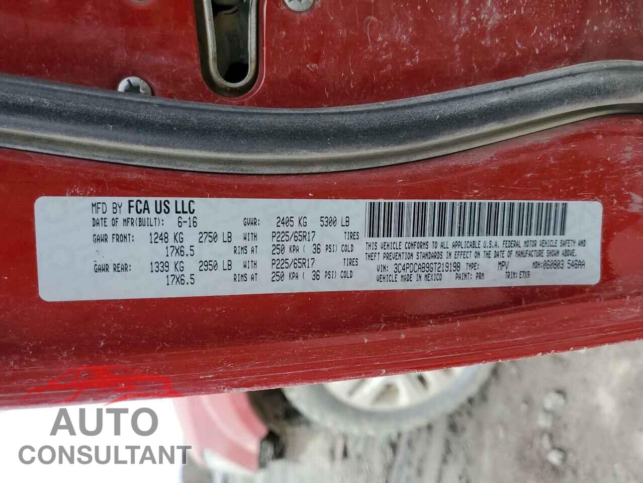 DODGE JOURNEY 2016 - 3C4PDCAB9GT219198