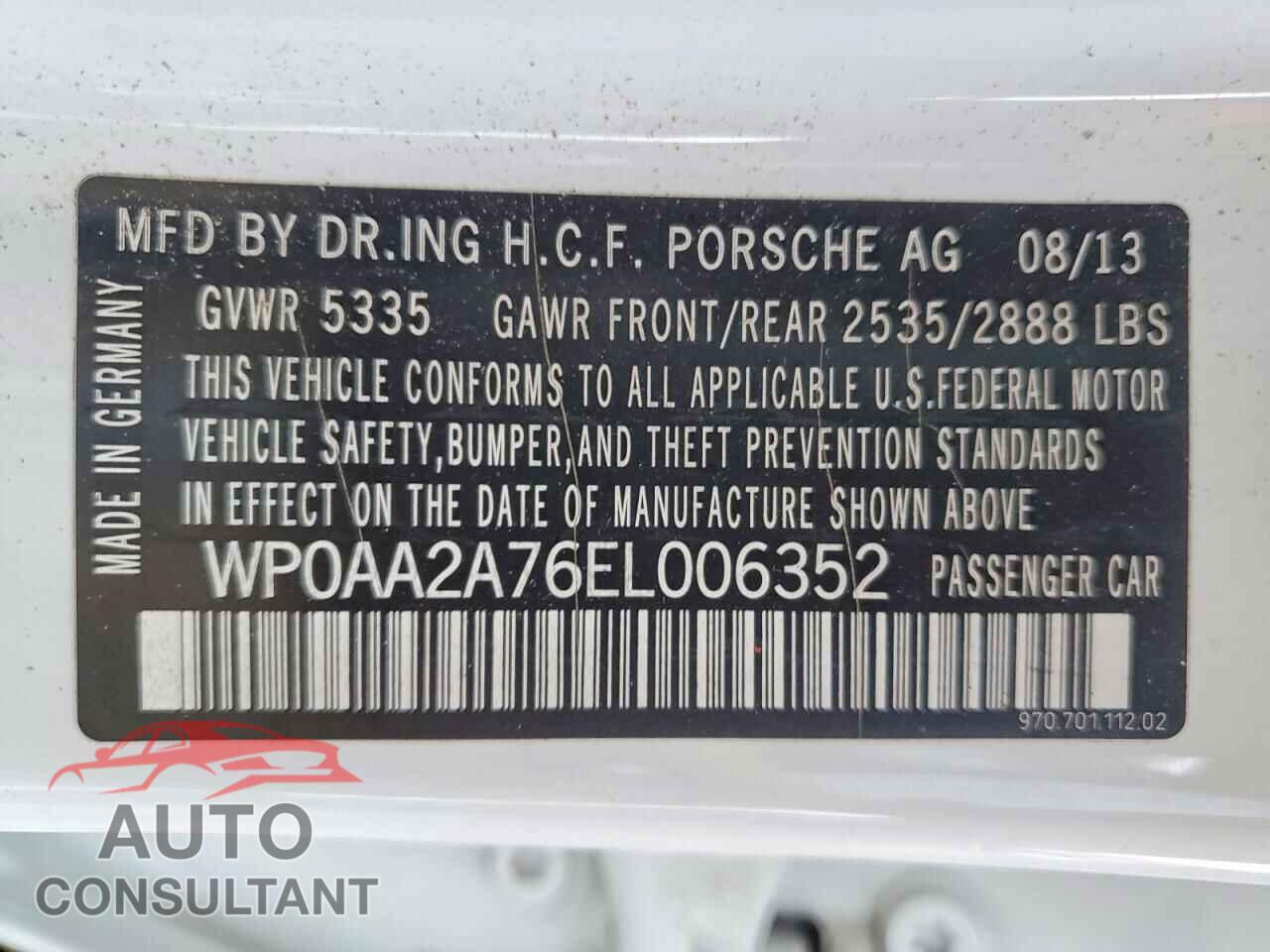 PORSCHE PANAMERA 2014 - WP0AA2A76EL006352