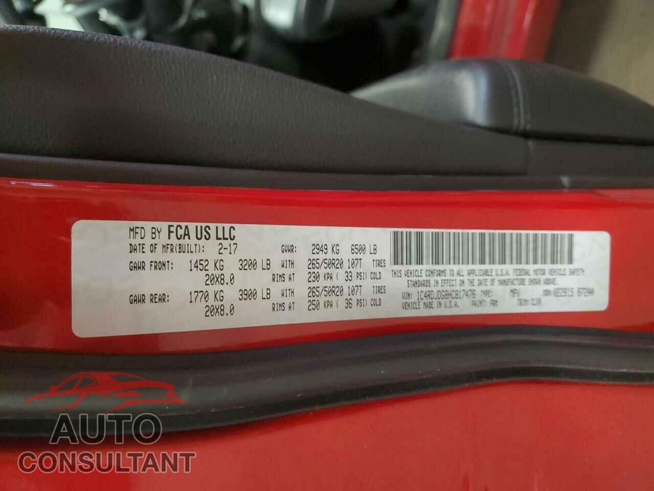 DODGE DURANGO 2017 - 1C4RDJDG8HC817476