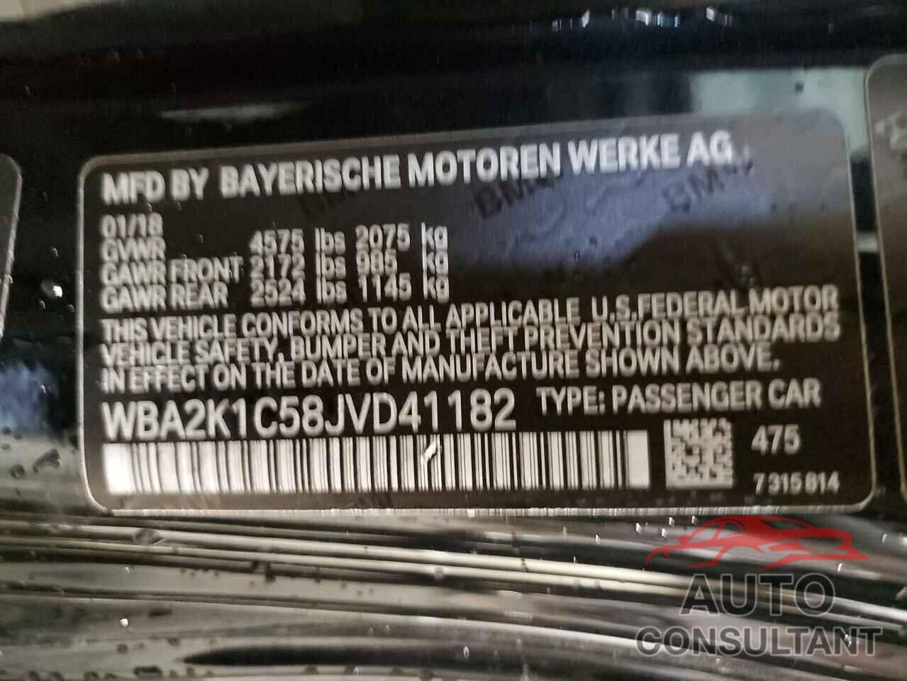 BMW 2 SERIES 2018 - WBA2K1C58JVD41182