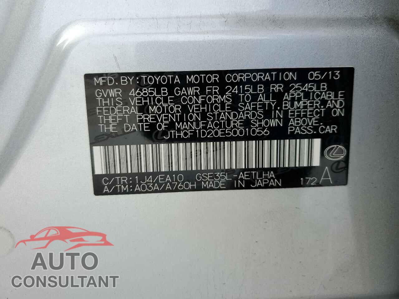 LEXUS IS 2014 - JTHCF1D20E5001056