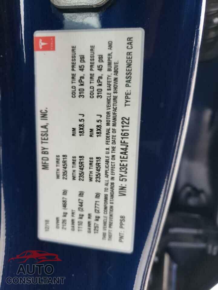TESLA MODEL 3 2018 - 5YJ3E1EA4JF161122