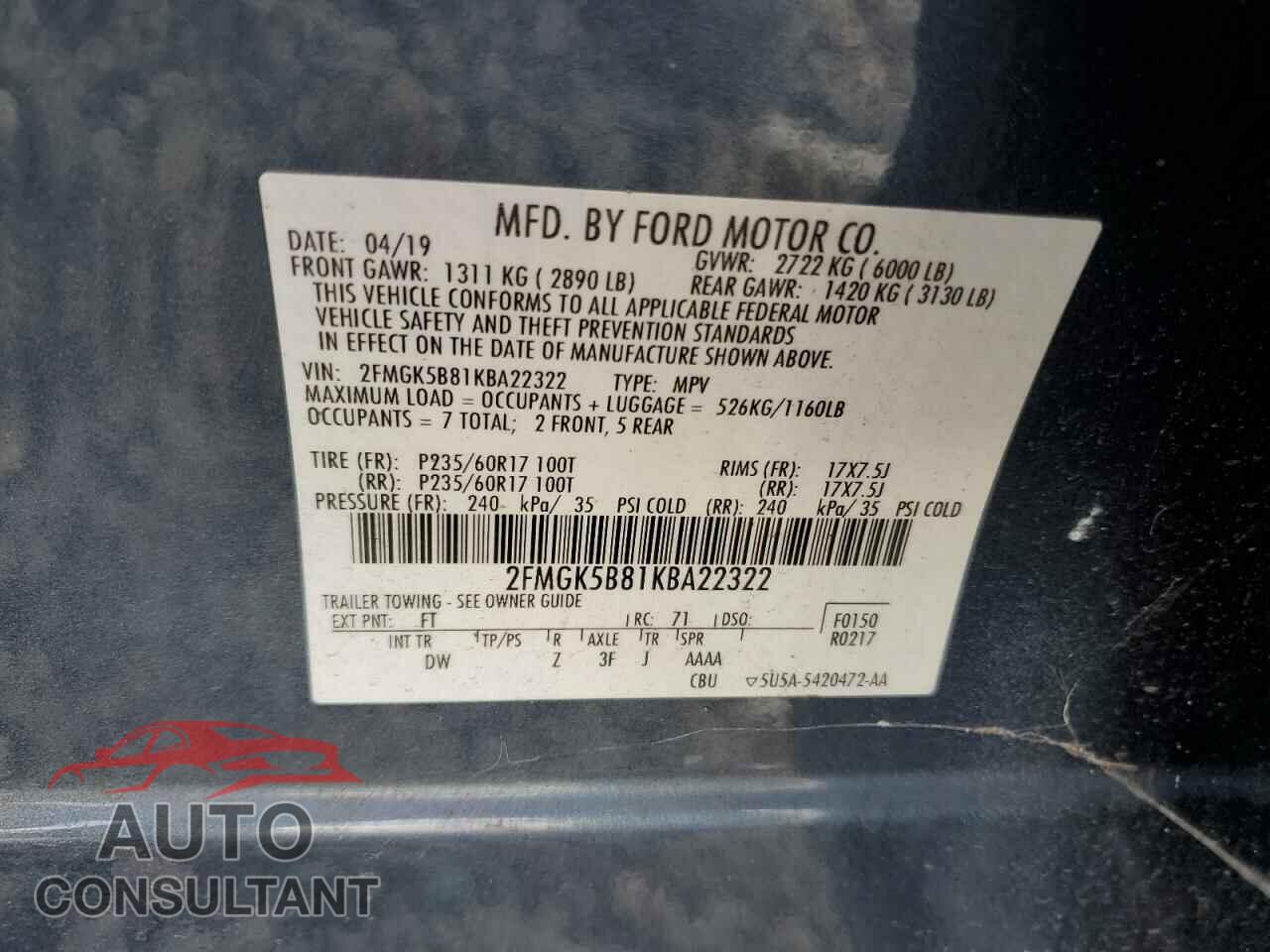 FORD FLEX 2019 - 2FMGK5B81KBA22322
