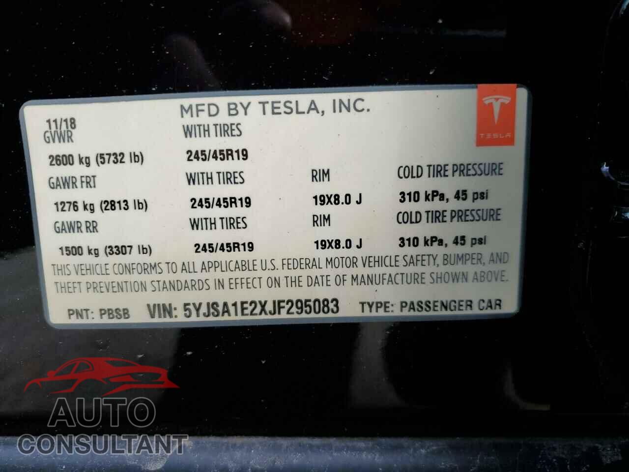 TESLA MODEL S 2018 - 5YJSA1E2XJF295083