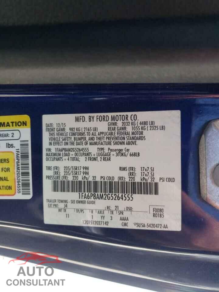 FORD MUSTANG 2016 - 1FA6P8AM2G5264555