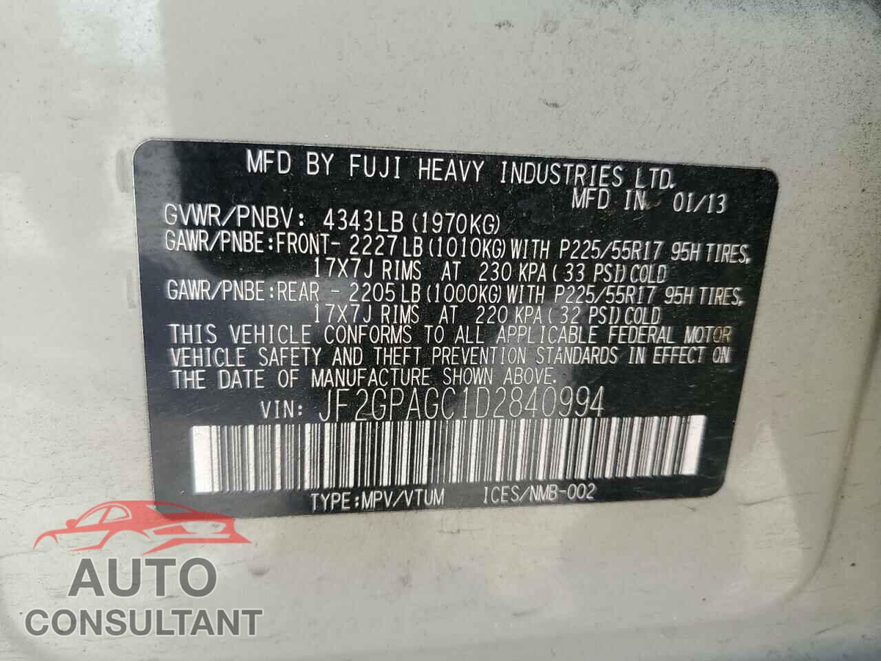 SUBARU XV 2013 - JF2GPAGC1D2840994