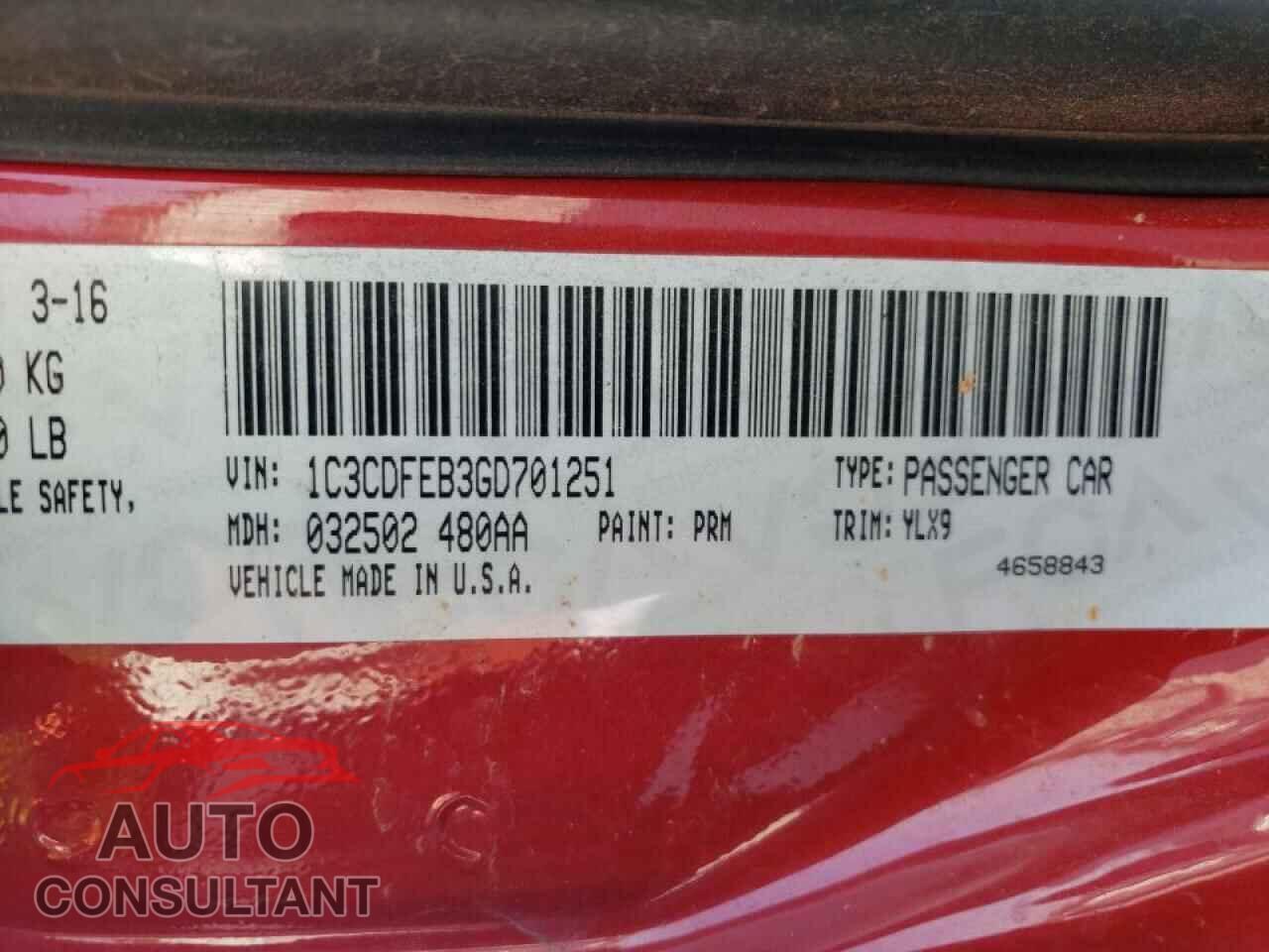 DODGE DART 2016 - 1C3CDFEB3GD701251