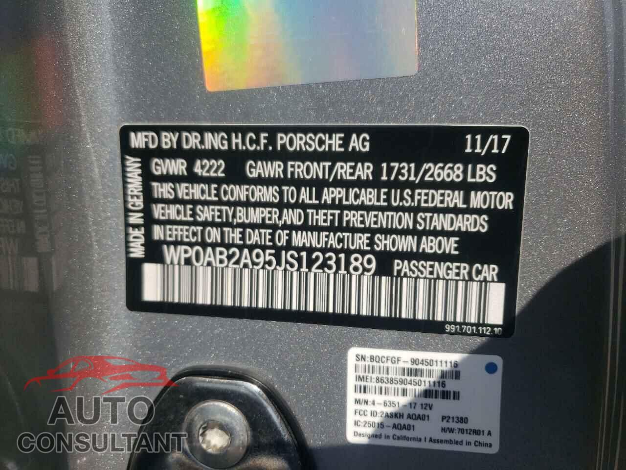 PORSCHE 911 2018 - WP0AB2A95JS123189