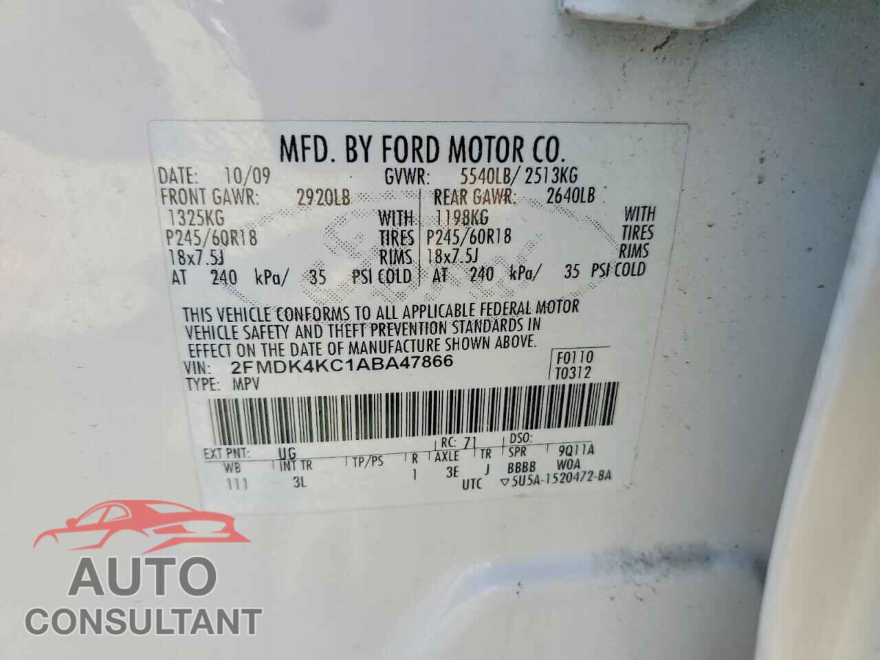 FORD EDGE 2010 - 2FMDK4KC1ABA47866