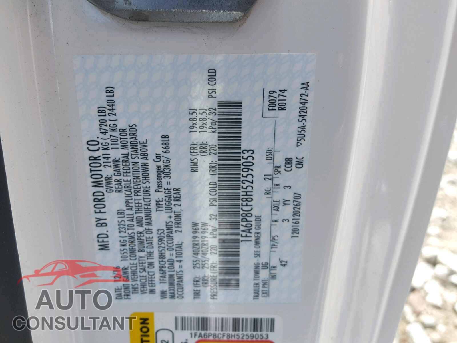 FORD MUSTANG 2017 - 1FA6P8CF8H5259053
