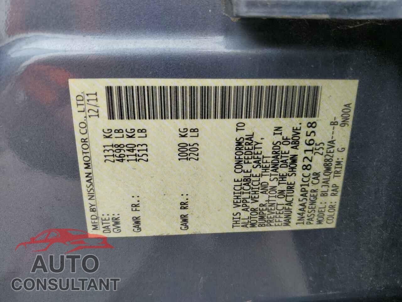NISSAN MAXIMA 2012 - 1N4AA5AP1CC821658