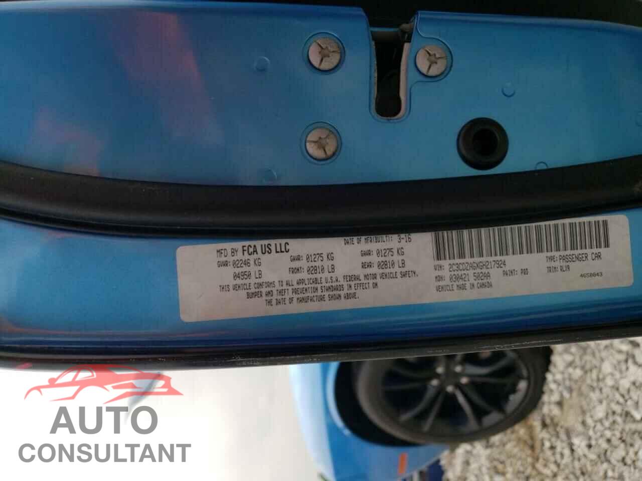 DODGE CHALLENGER 2016 - 2C3CDZAGXGH217924