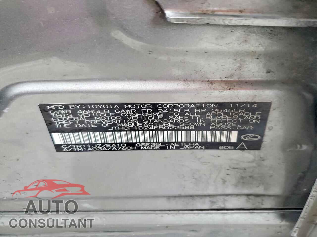 LEXUS IS 2015 - JTHCF1D24F5022588