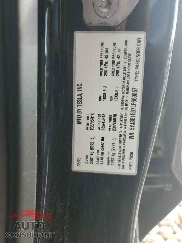 TESLA MODEL 3 2020 - 5YJ3E1EB7LF663067
