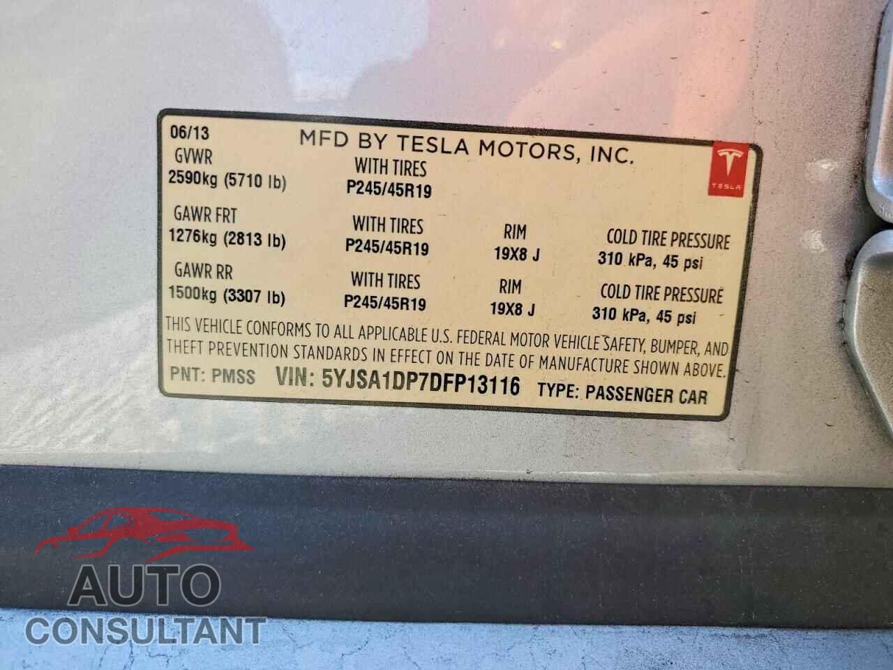 TESLA MODEL S 2013 - 5YJSA1DP7DFP13116
