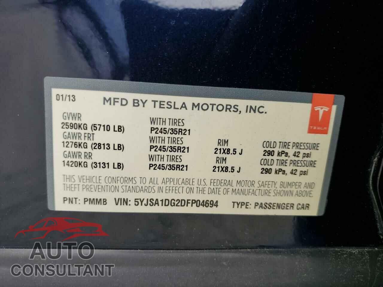 TESLA MODEL S 2013 - 5YJSA1DG2DFP04694