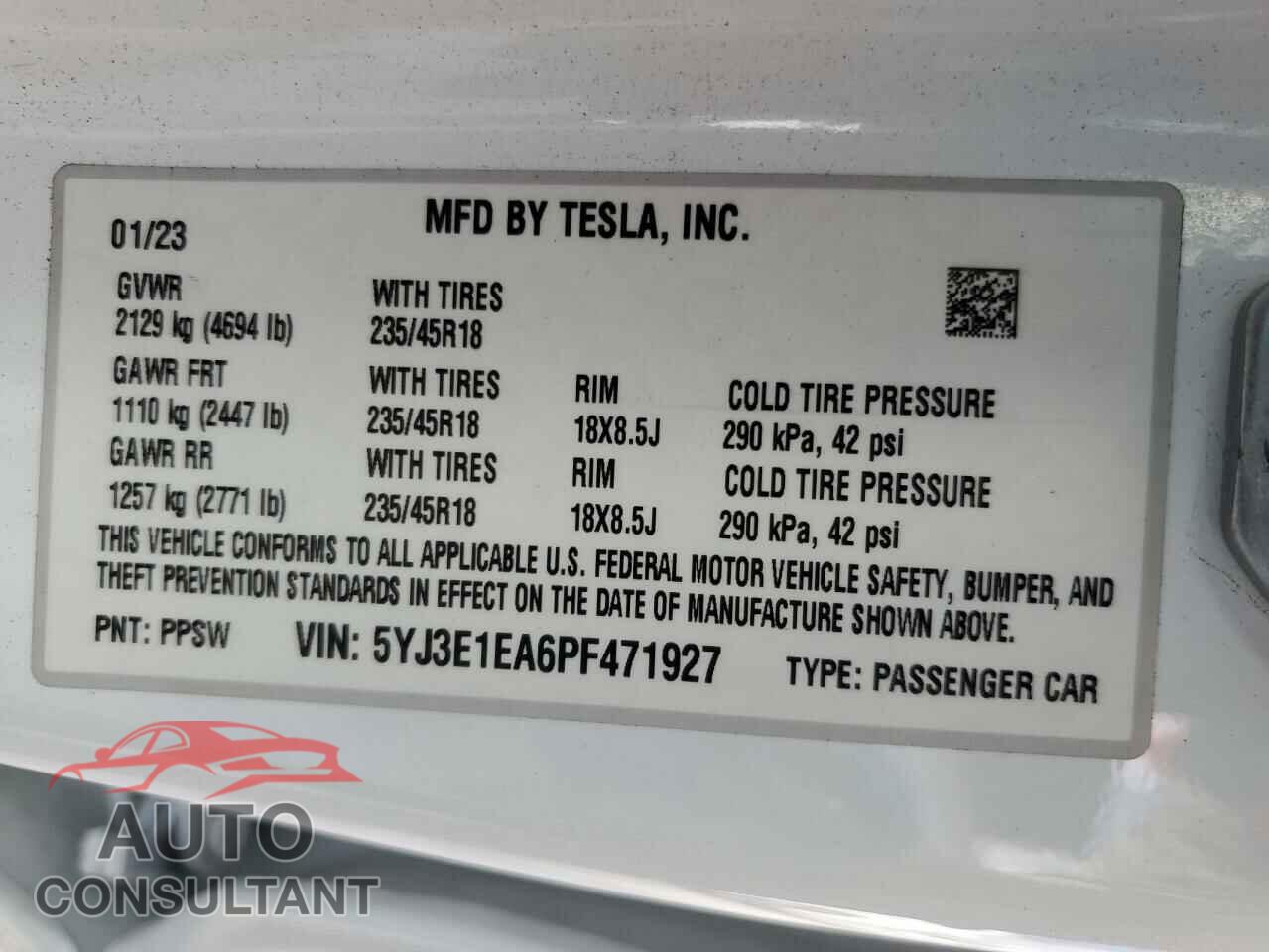 TESLA MODEL 3 2023 - 5YJ3E1EA6PF471927