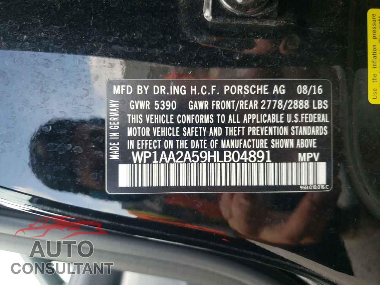 PORSCHE MACAN 2017 - WP1AA2A59HLB04891