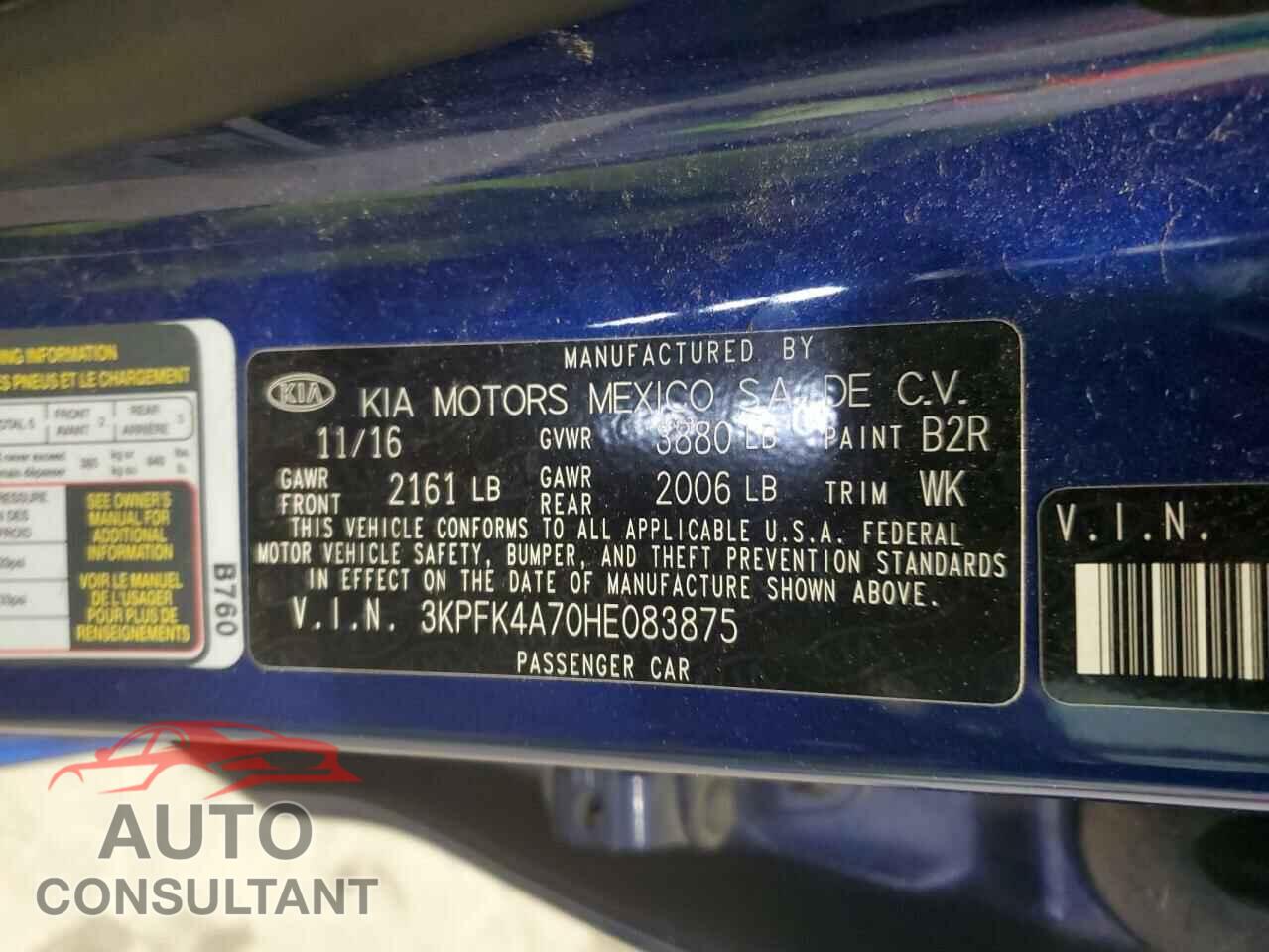 KIA FORTE 2017 - 3KPFK4A70HE083875