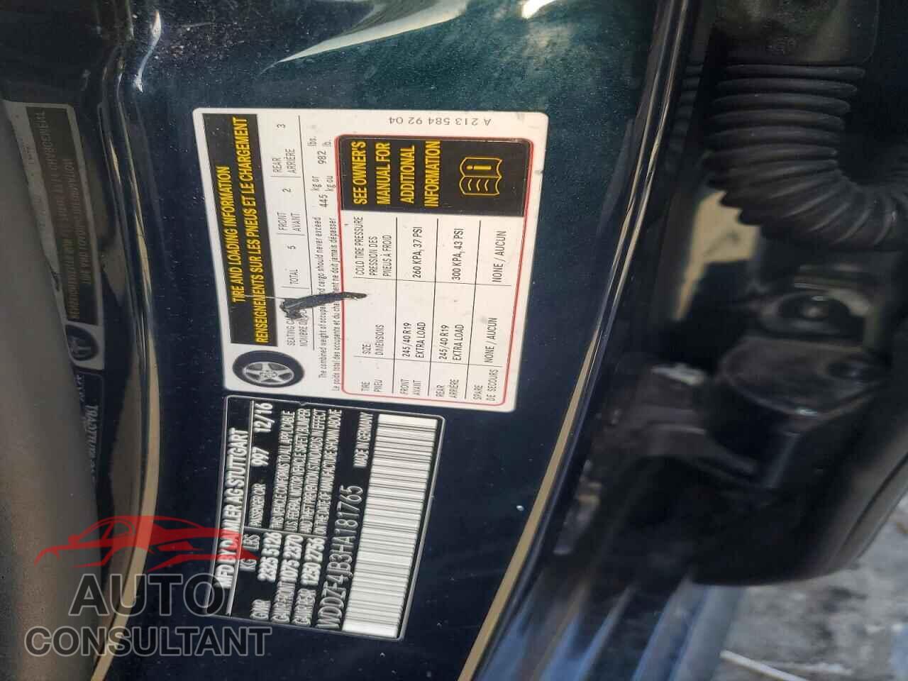 MERCEDES-BENZ E-CLASS 2017 - WDDZF4JB3HA181765