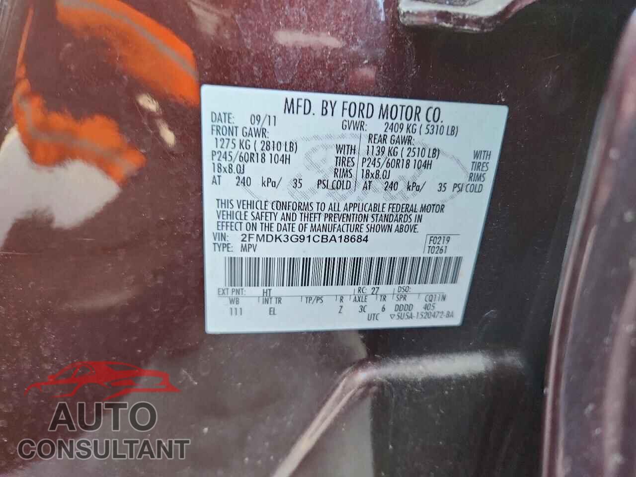 FORD EDGE 2012 - 2FMDK3G91CBA18684