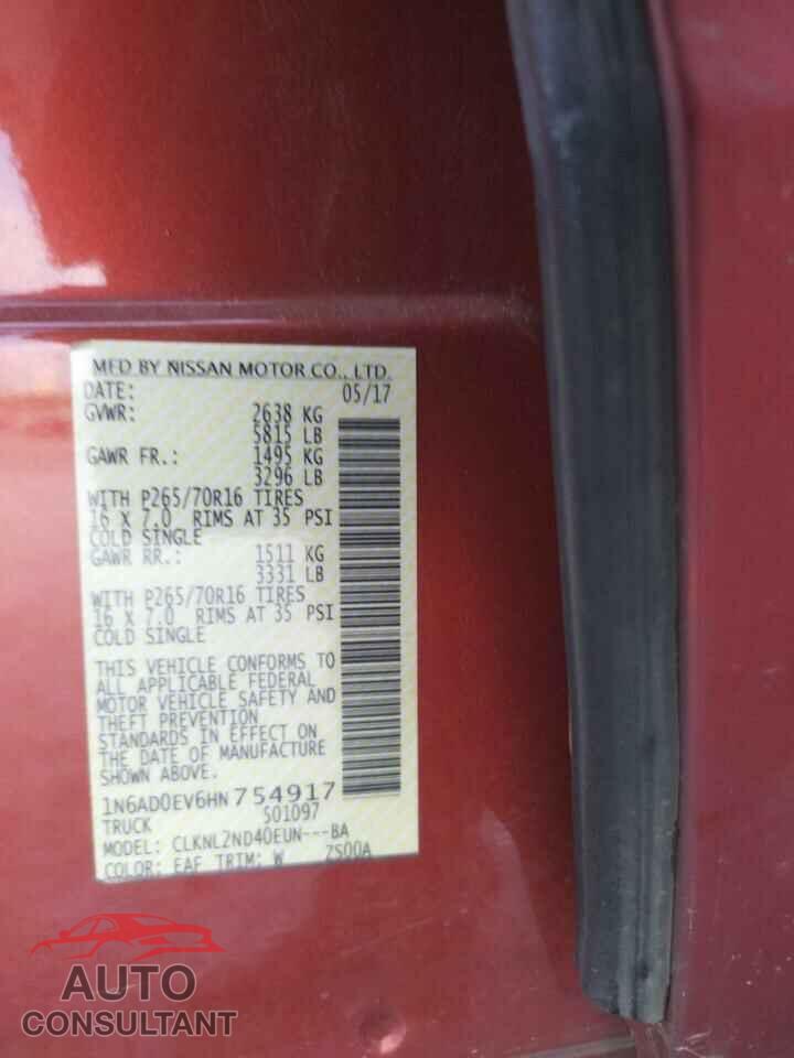 NISSAN FRONTIER 2017 - 1N6AD0EV6HN754917