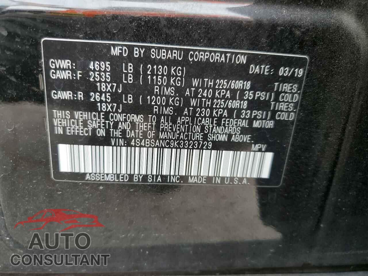 SUBARU OUTBACK 2019 - 4S4BSANC9K3323729