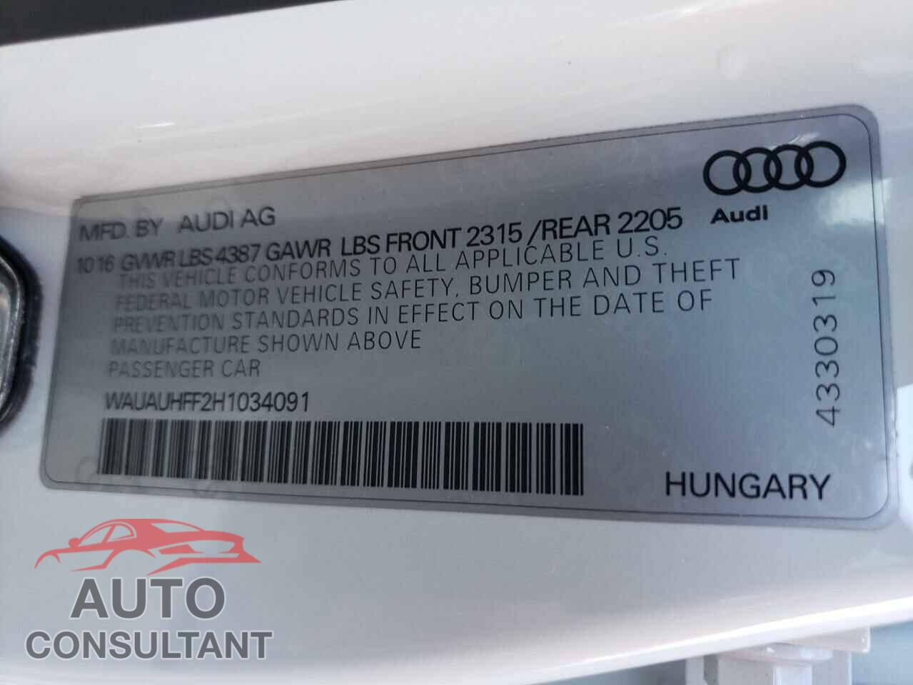 AUDI A3 2017 - WAUAUHFF2H1034091