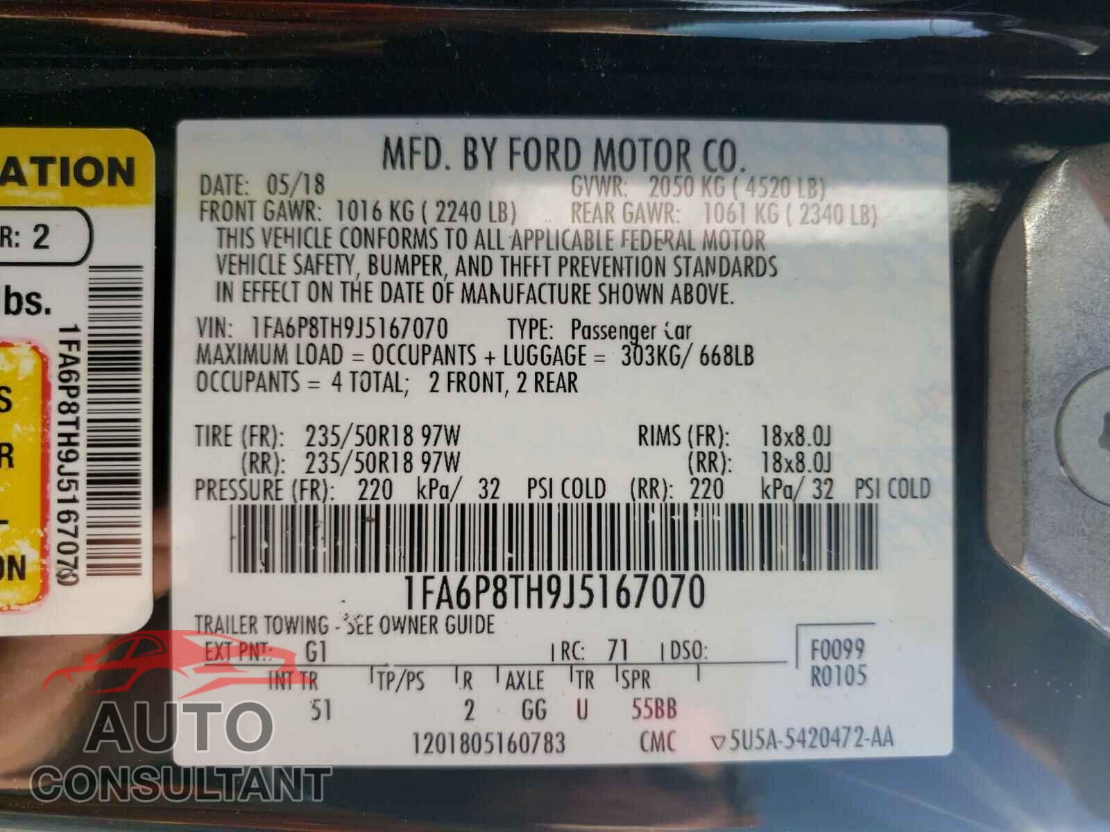 FORD MUSTANG 2018 - 1FA6P8TH9J5167070