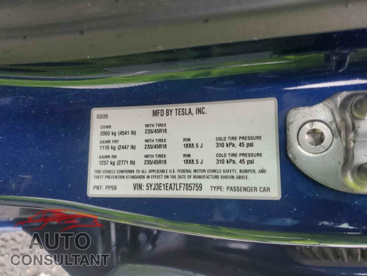 TESLA MODEL 3 2020 - 5YJ3E1EA7LF705759