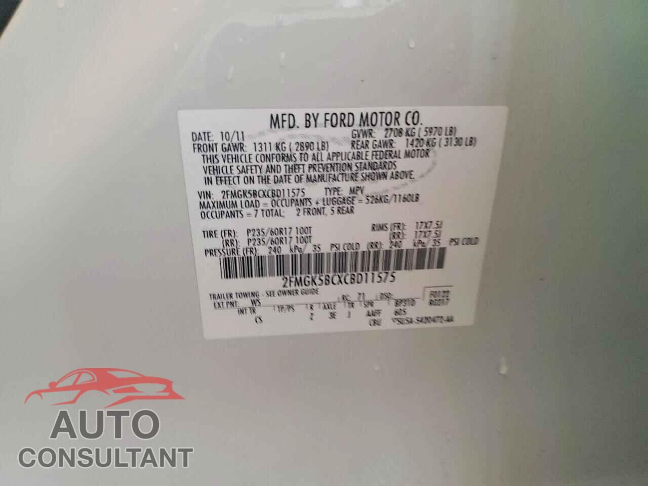 FORD FLEX 2012 - 2FMGK5BCXCBD11575