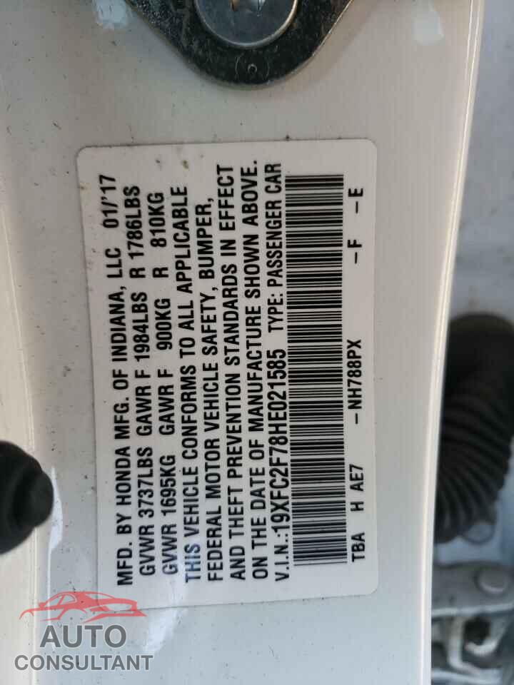 HONDA CIVIC 2017 - 19XFC2F78HE021585