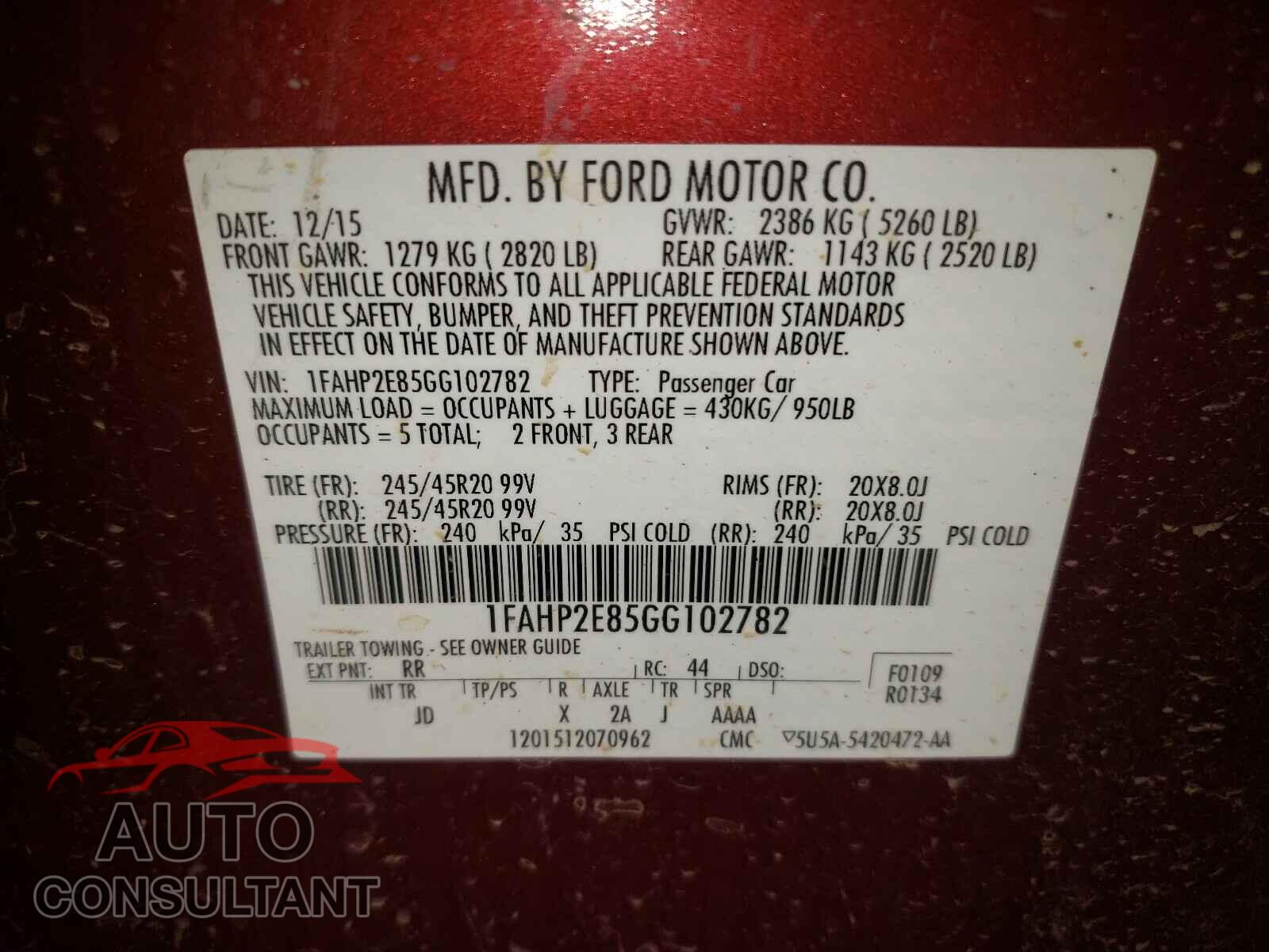 FORD TAURUS 2016 - 1FAHP2E85GG102782