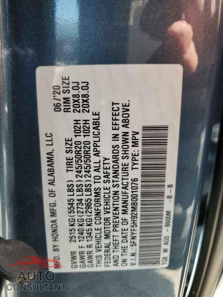 HONDA PILOT 2021 - 5FNYF5H92MB001076