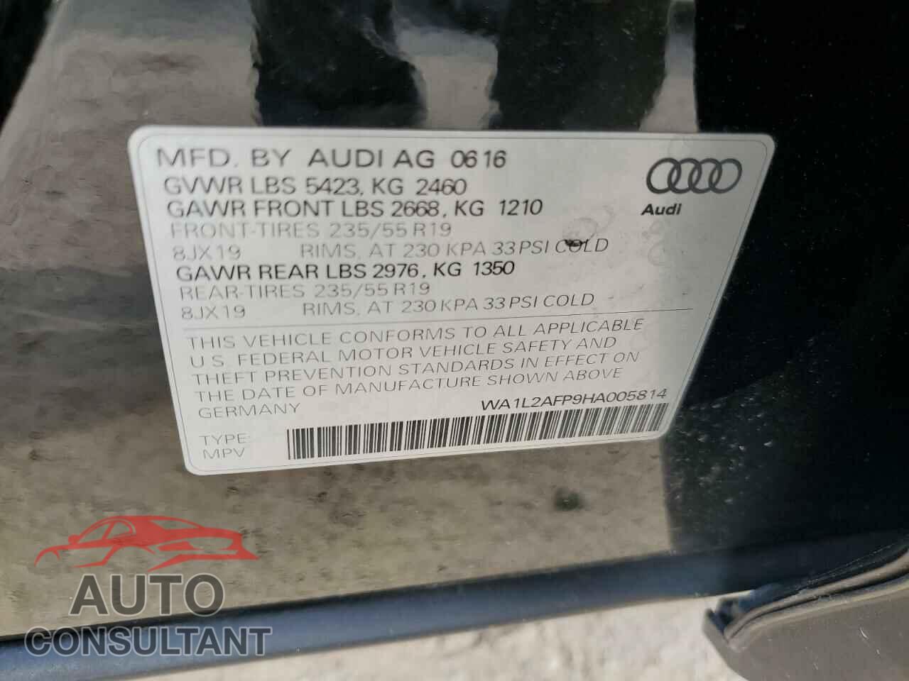 AUDI Q5 2017 - WA1L2AFP9HA005814