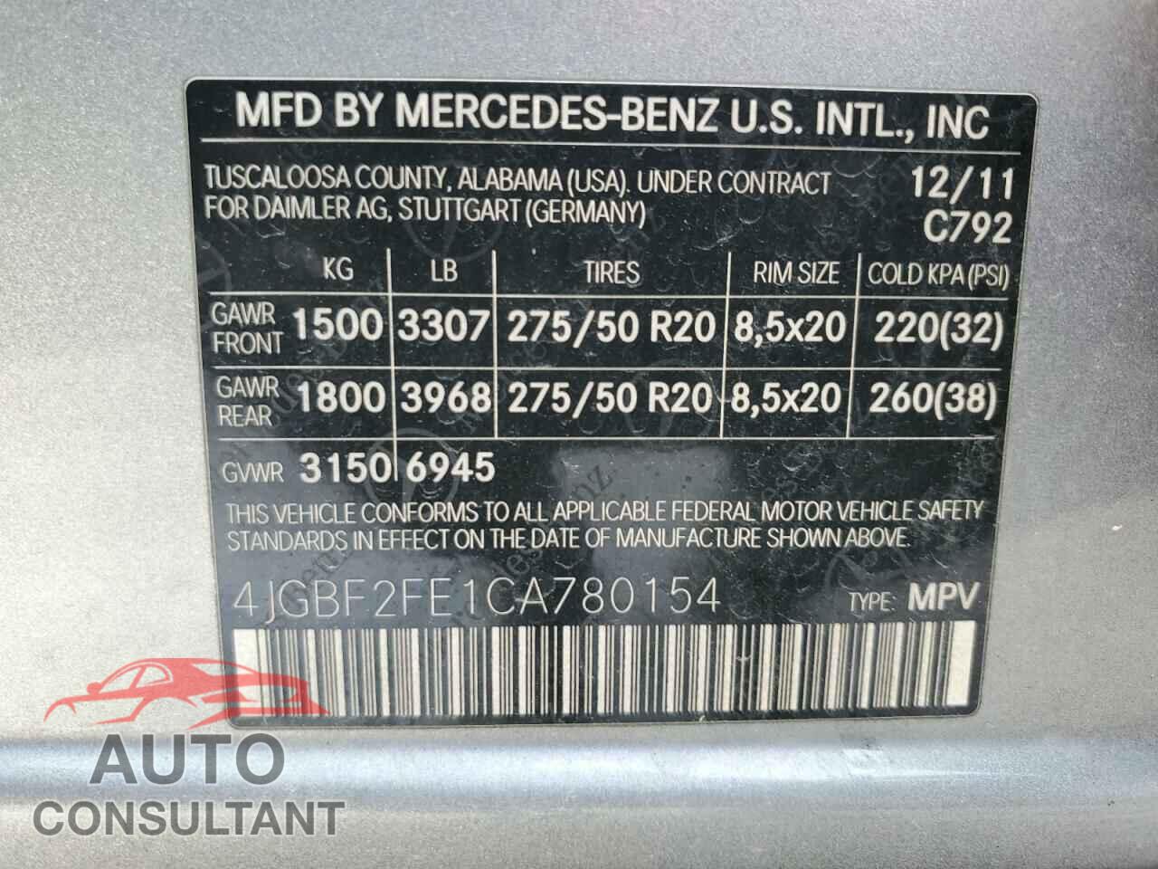 MERCEDES-BENZ GL-CLASS 2012 - 4JGBF2FE1CA780154