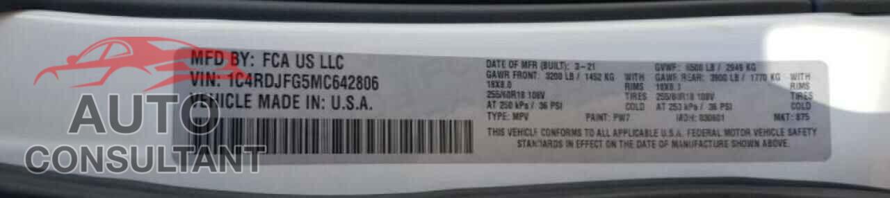 DODGE DURANGO 2021 - 1C4RDJFG5MC642806
