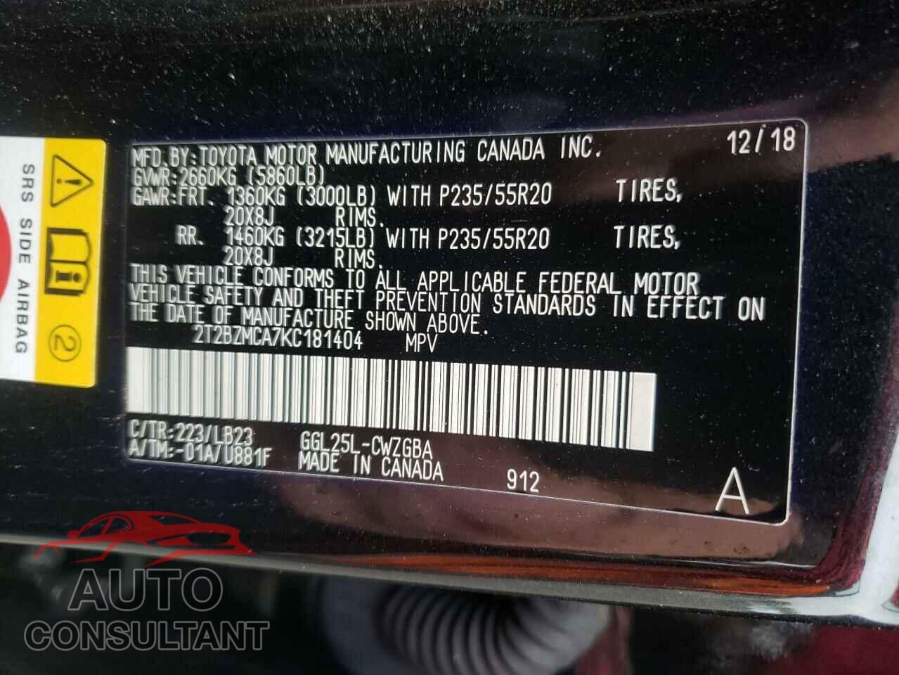 LEXUS RX350 2019 - 2T2BZMCA7KC181404