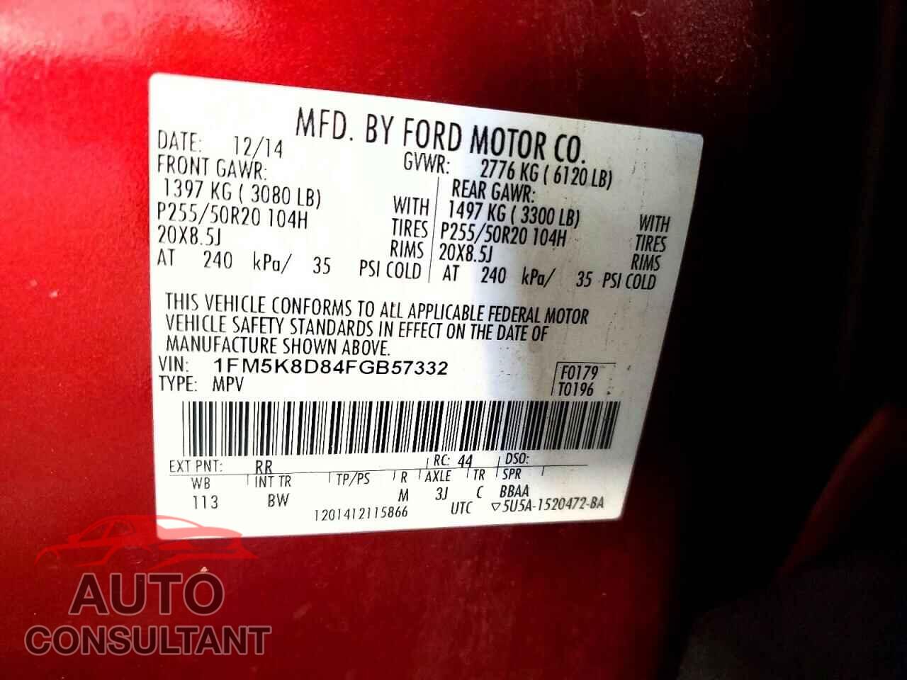 FORD EXPLORER 2015 - 1FM5K8D84FGB57332