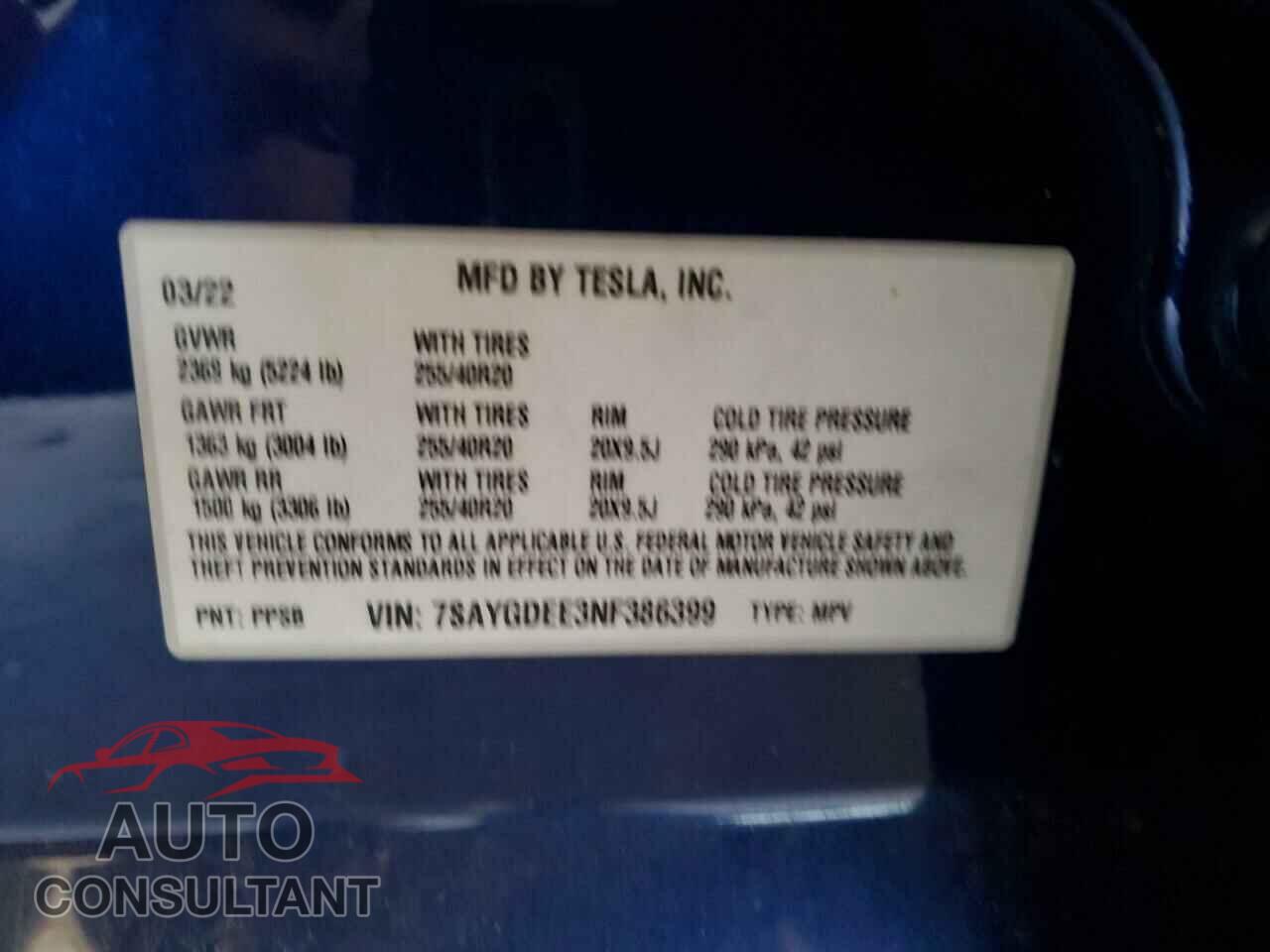 TESLA MODEL Y 2022 - 7SAYGDEE3NF386399