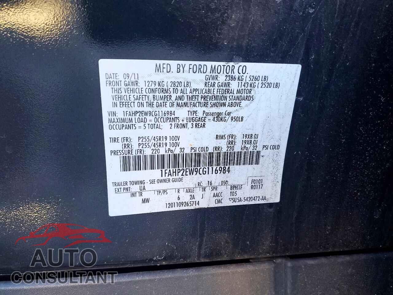 FORD TAURUS 2012 - 1FAHP2EW9CG116984