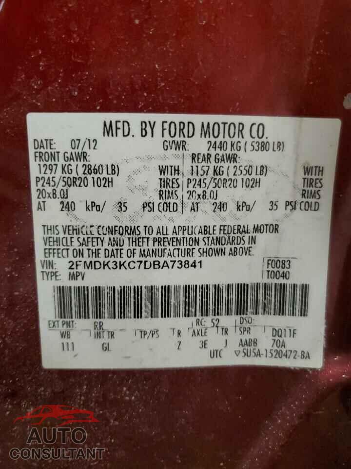 FORD EDGE 2013 - 2FMDK3KC7DBA73841